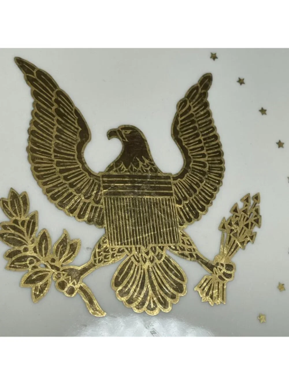 Homer Laughlin Presidential Dinner Plate, Gold Eagle from 1990, Some Scratches